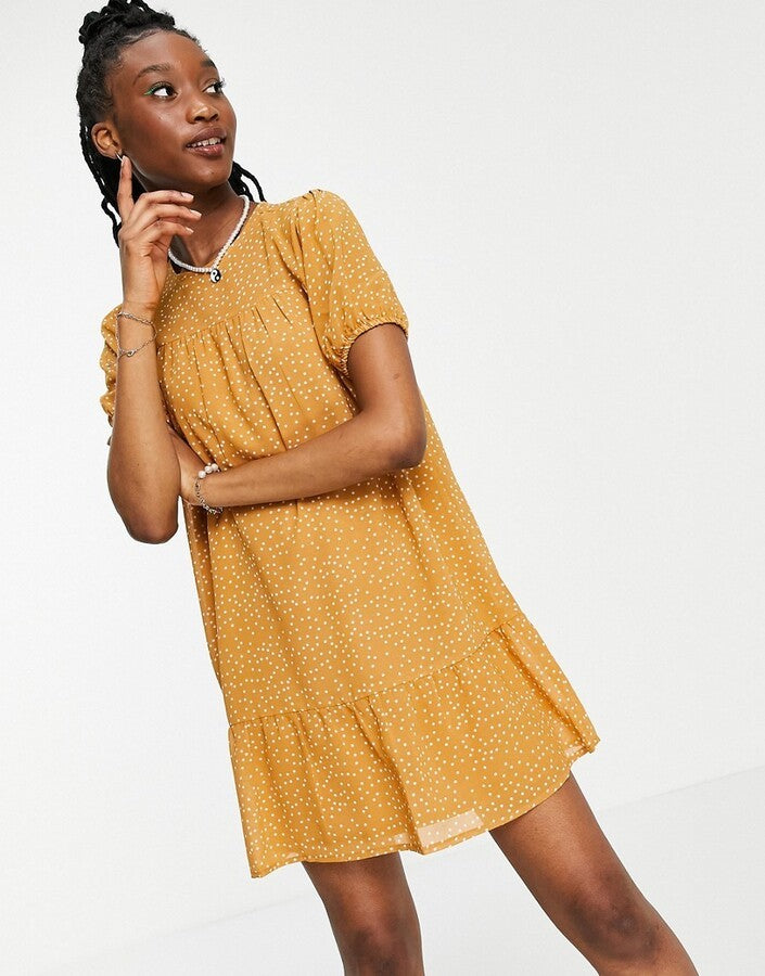 Wednesday's Girl Mini Smock Dress With Peplum Hem In Polka Dot