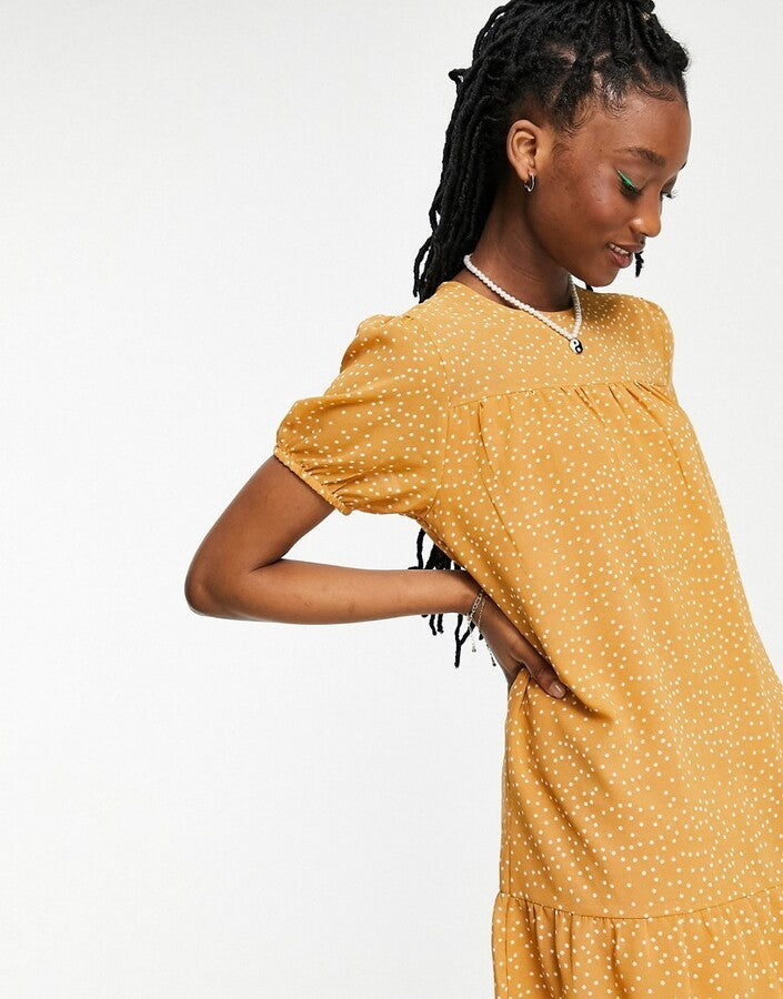 Wednesday's Girl Mini Smock Dress With Peplum Hem In Polka Dot