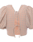 Fashion Union Women's Peach Check Tie Back Cropped Blouse