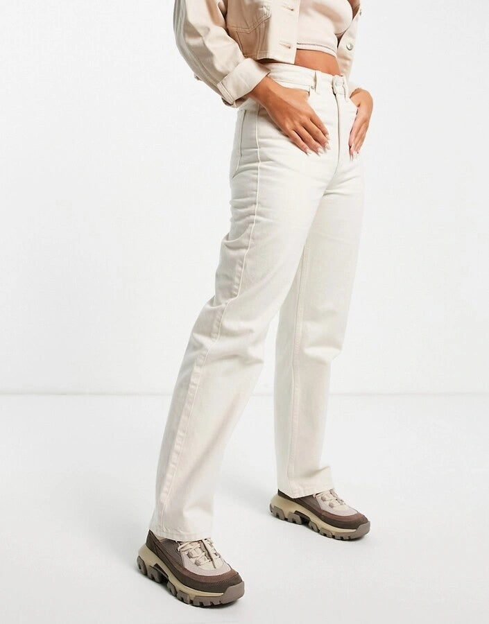 Womens Weekday Rowe  Cotton High Waist Straight Leg Jeans In Tinted Ecru