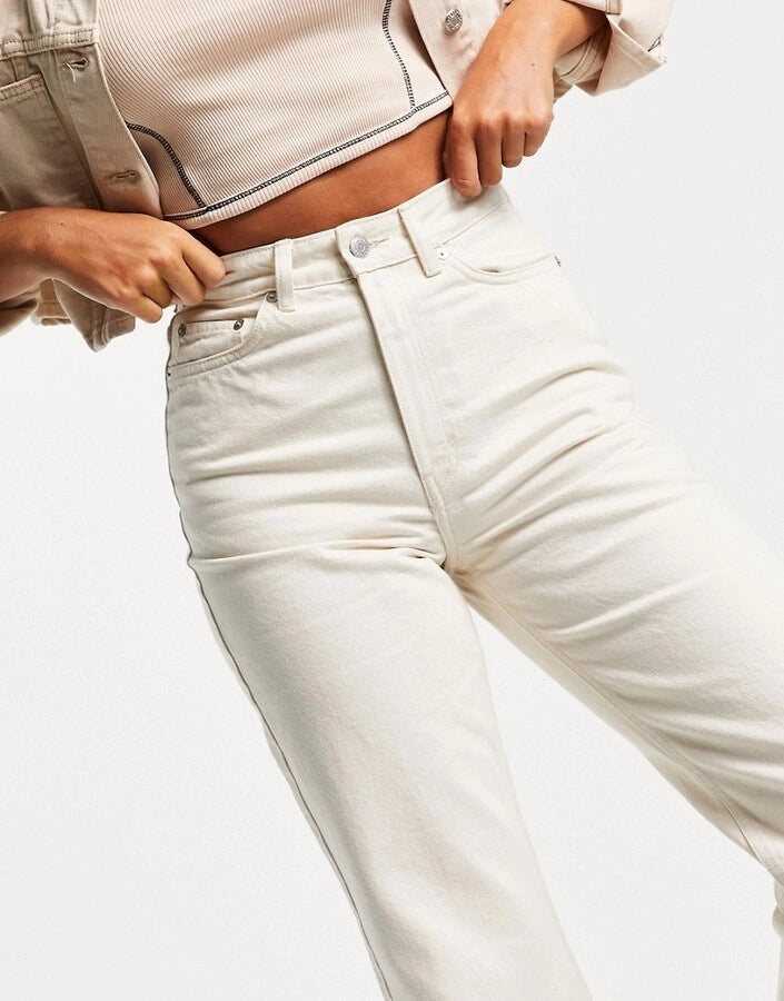 Womens Weekday Rowe  Cotton High Waist Straight Leg Jeans In Tinted Ecru