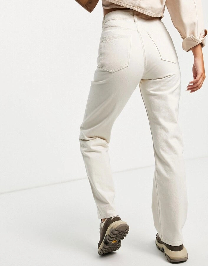 Womens Weekday Rowe  Cotton High Waist Straight Leg Jeans In Tinted Ecru