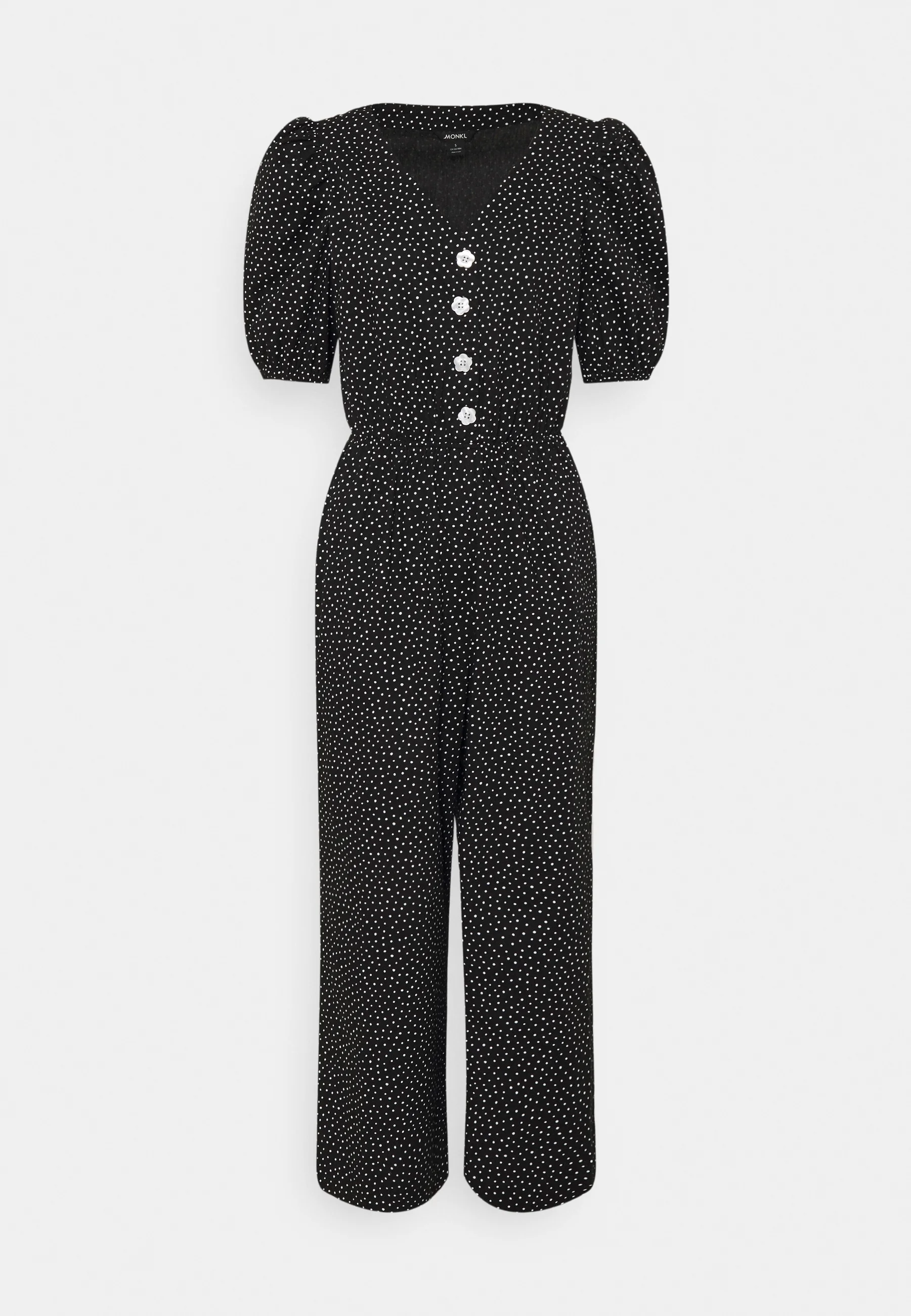 Womens Monki Peg Jumpsuit With Puff Sleeves In Black Spot Print