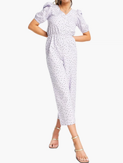 Monki Womens Jumpsuit With Puff Sleeves in Lilac Floral Print