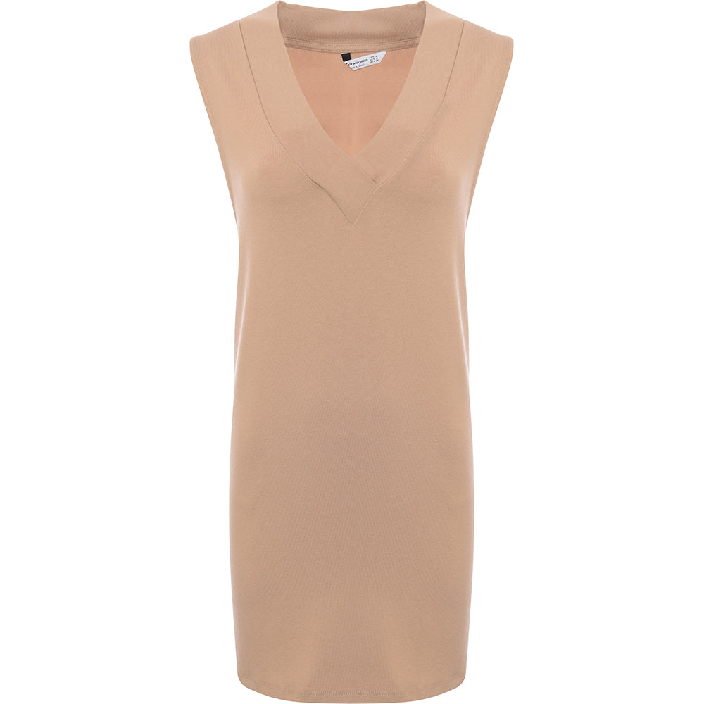 Stradivarius Womens Beige Jersey Vest Dress