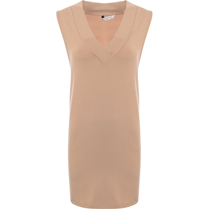 Stradivarius Womens Beige Jersey Vest Dress