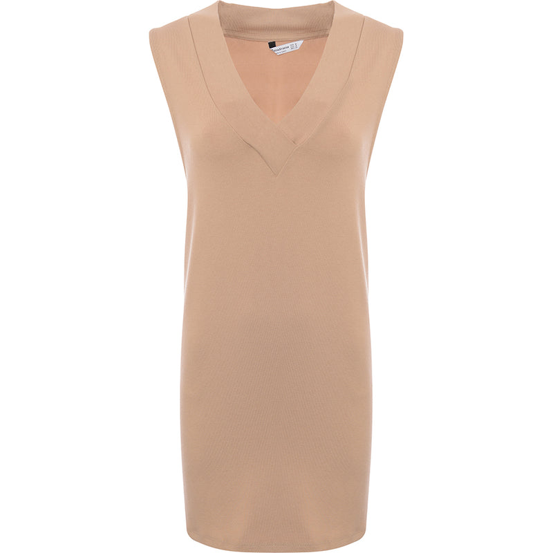 Stradivarius Womens Beige Jersey Vest Dress