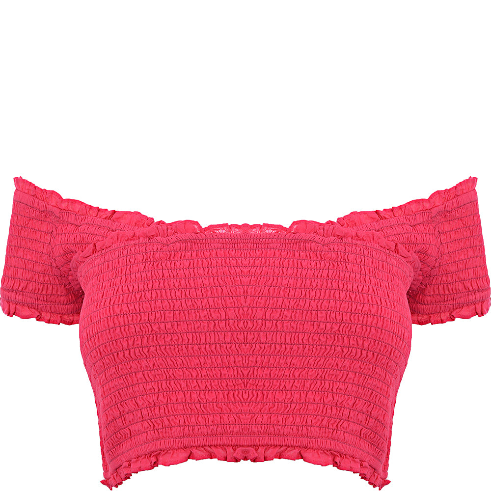 French Connection Shirred Off Shoulder Crop Top In Pink