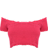 French Connection Shirred Off Shoulder Crop Top In Pink