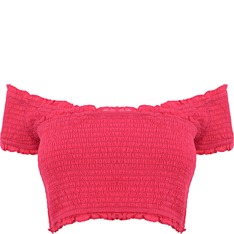 French Connection Shirred Off Shoulder Crop Top In Pink