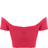 French Connection Shirred Off Shoulder Crop Top In Pink