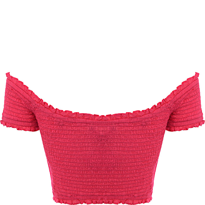 French Connection Shirred Off Shoulder Crop Top In Pink