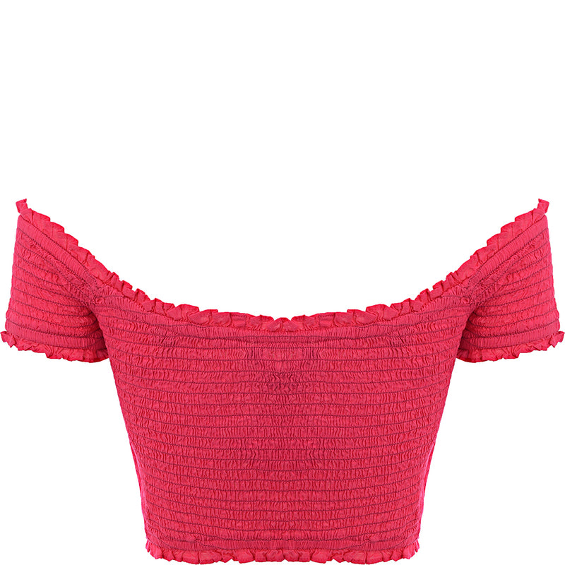 French Connection Shirred Off Shoulder Crop Top In Pink