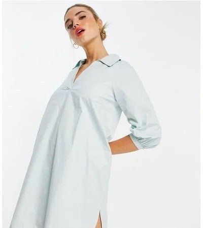 Annorlunda Womens Heavy Weight Shirt Dress with Balloon Sleeves