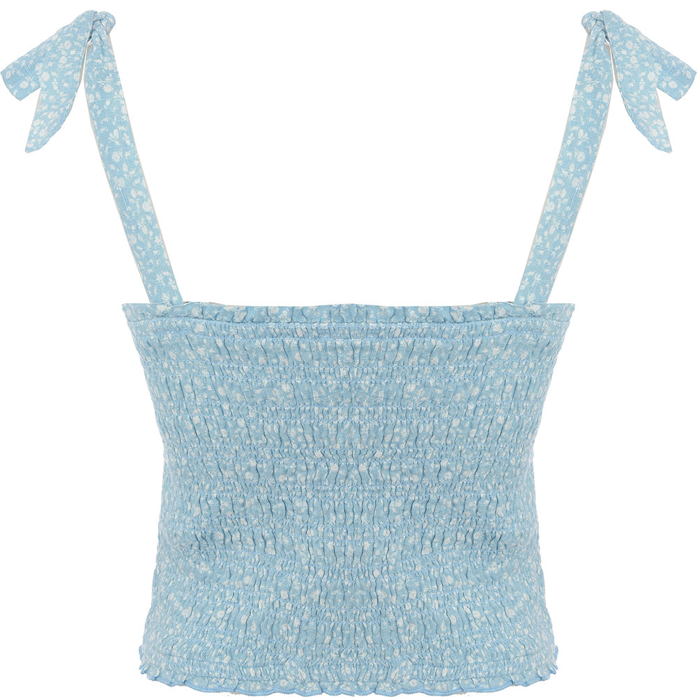 Abercrombie & Fitch Women's Blue Floral Tie Strap Top