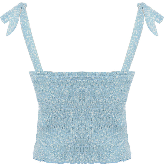 Abercrombie & Fitch Women's Blue Floral Tie Strap Top