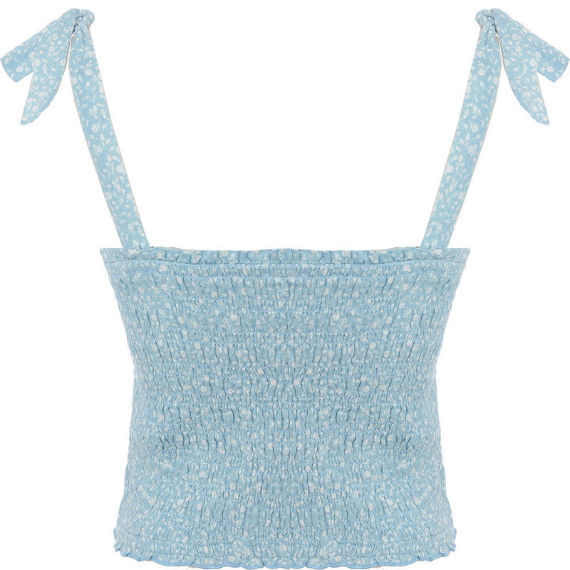 Abercrombie & Fitch Women's Blue Floral Tie Strap Top