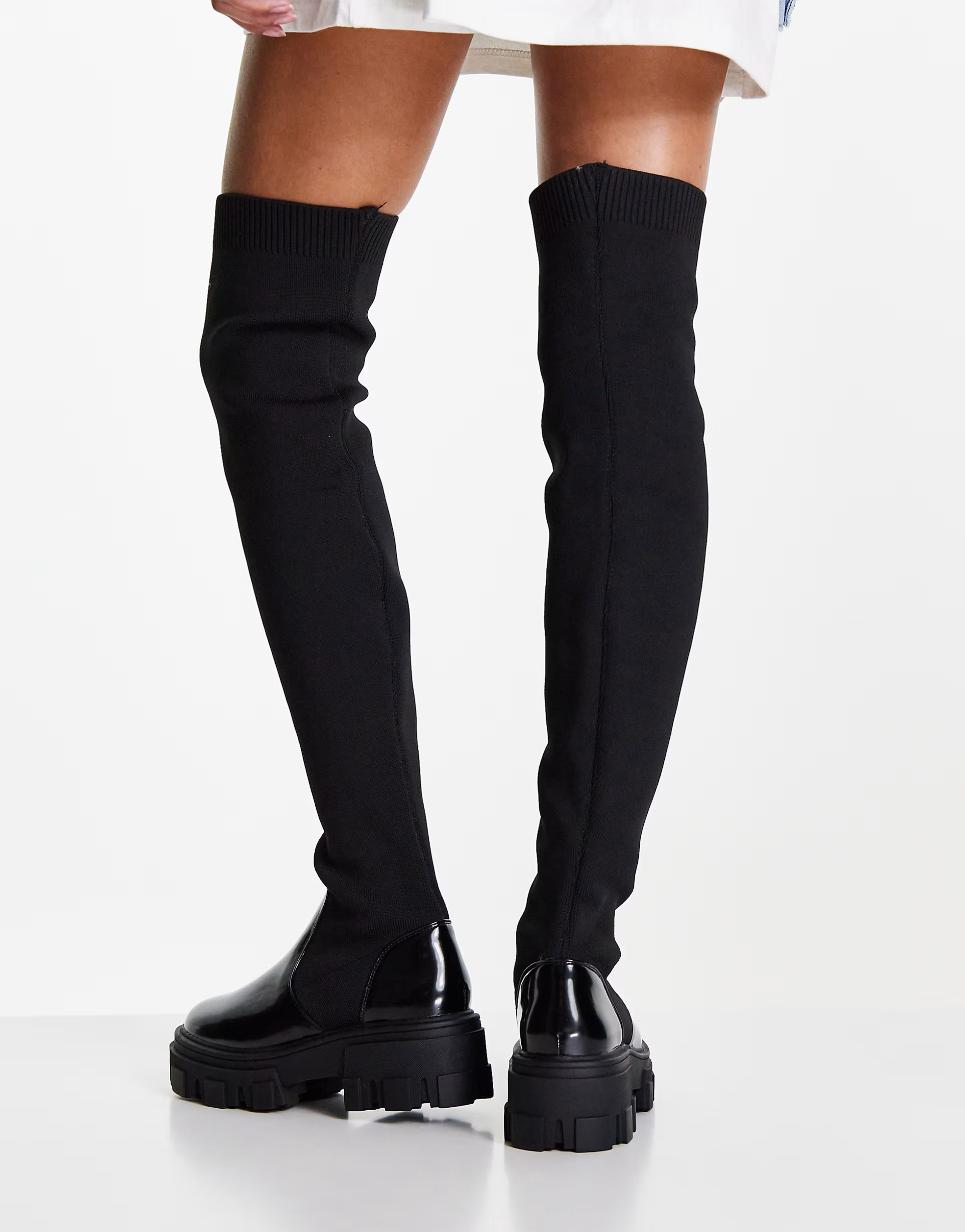 Highstreet Kimmy Flat Chunky Over The Knee Boots In Black
