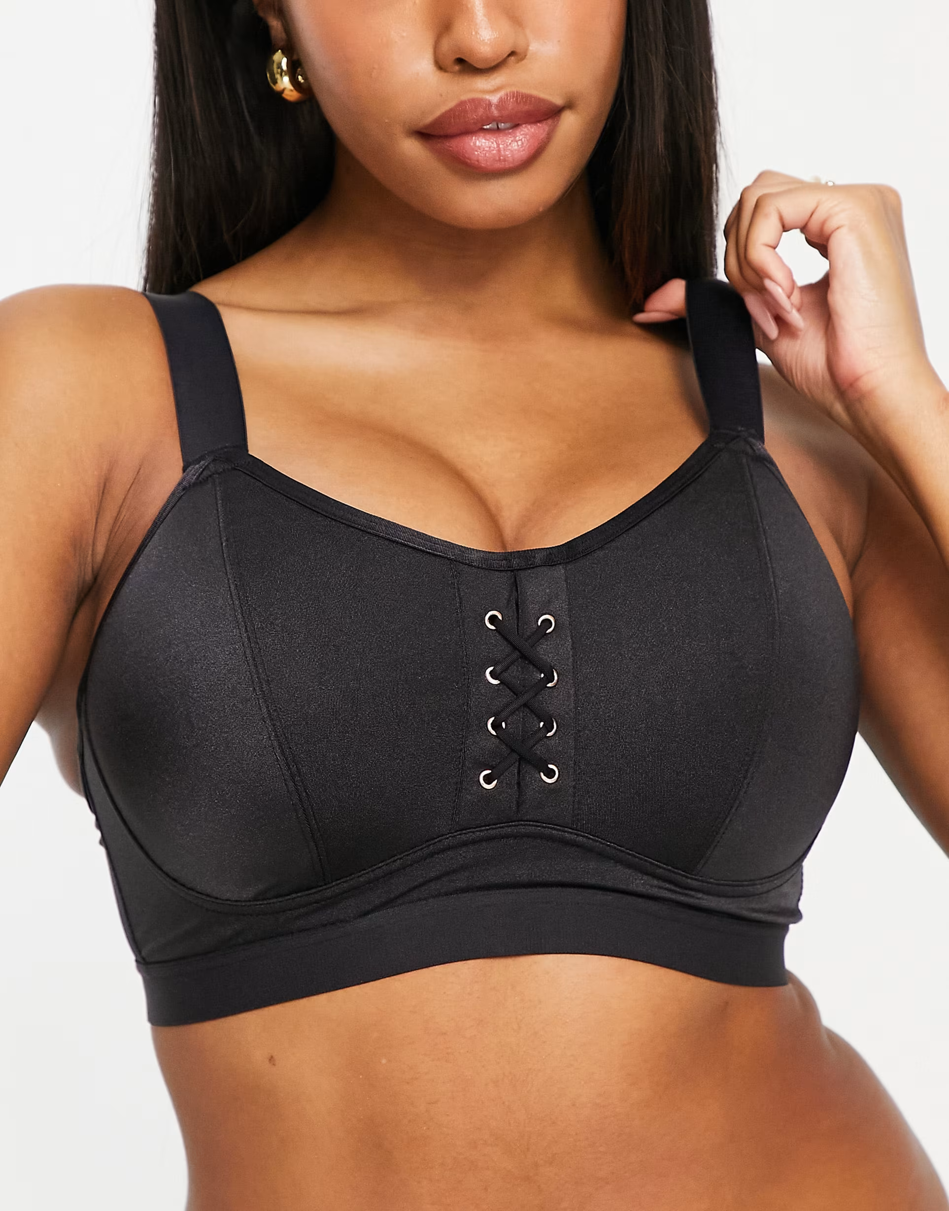 Pour Moi Womens Fuller Bust Aspire Underwired Lightly Padded Sports Bra In Black