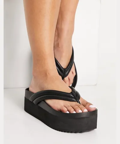 Monki Womens Sophie Flatform Thong Sandals in Black