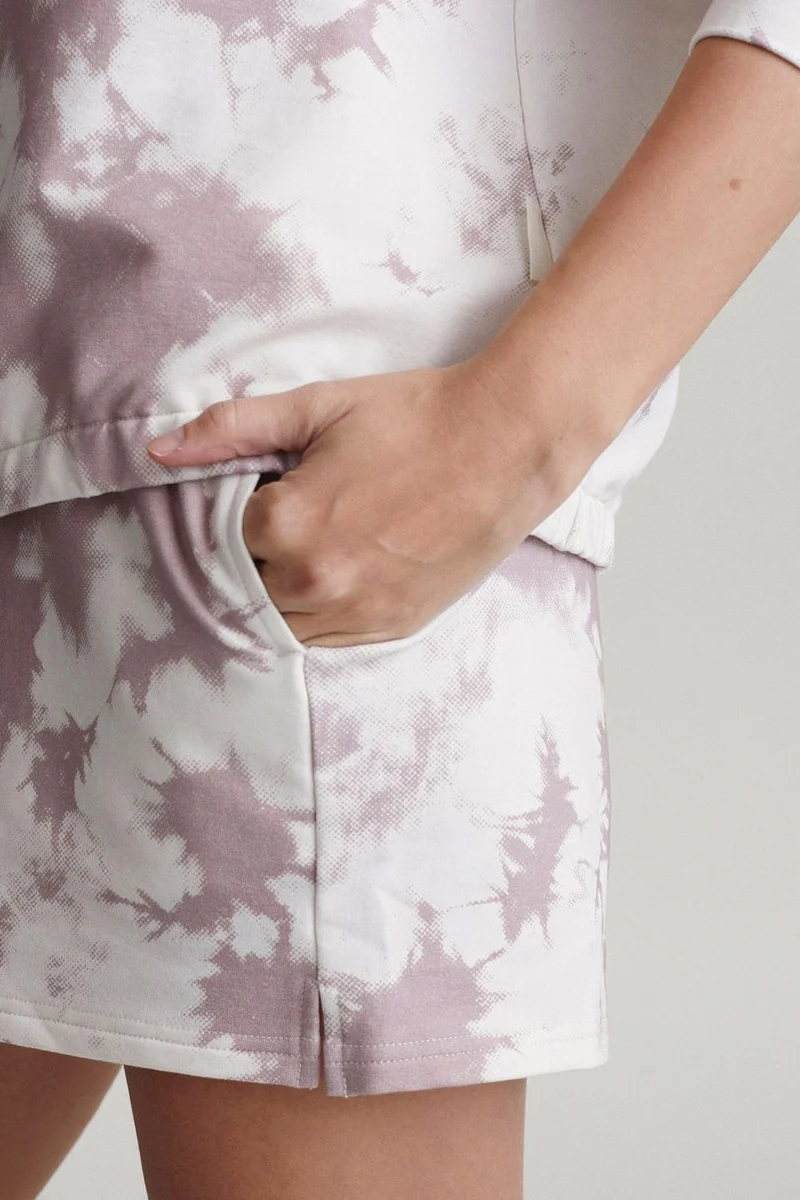 Varley Keswick tie dye shorts in taupe