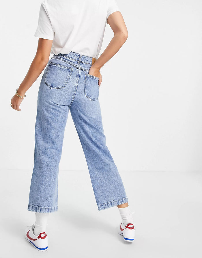 Vero Moda Cropped Wide Leg Jeans In Blue