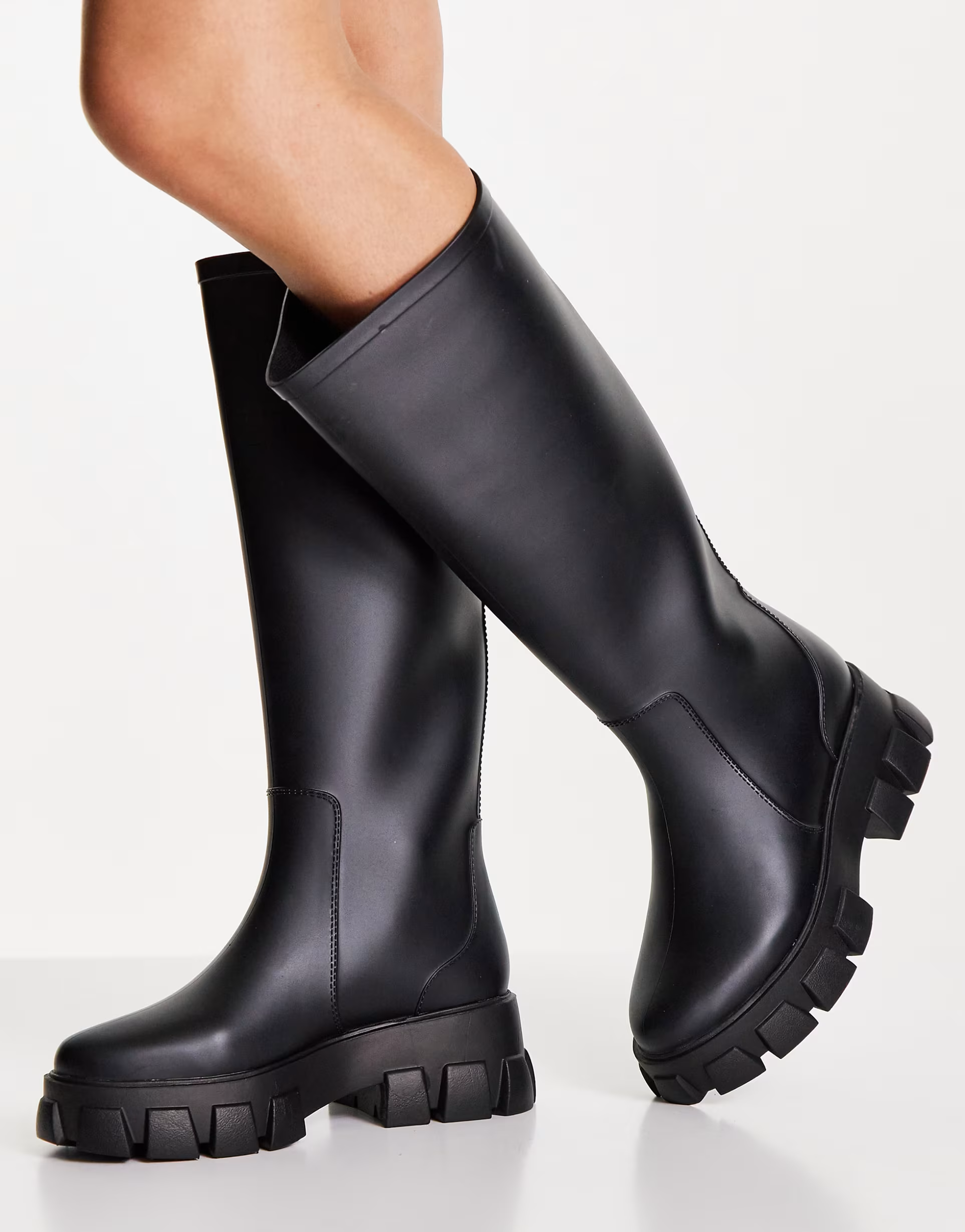 Highstreet Womens Gracie Chunky Knee High Wellies In Black