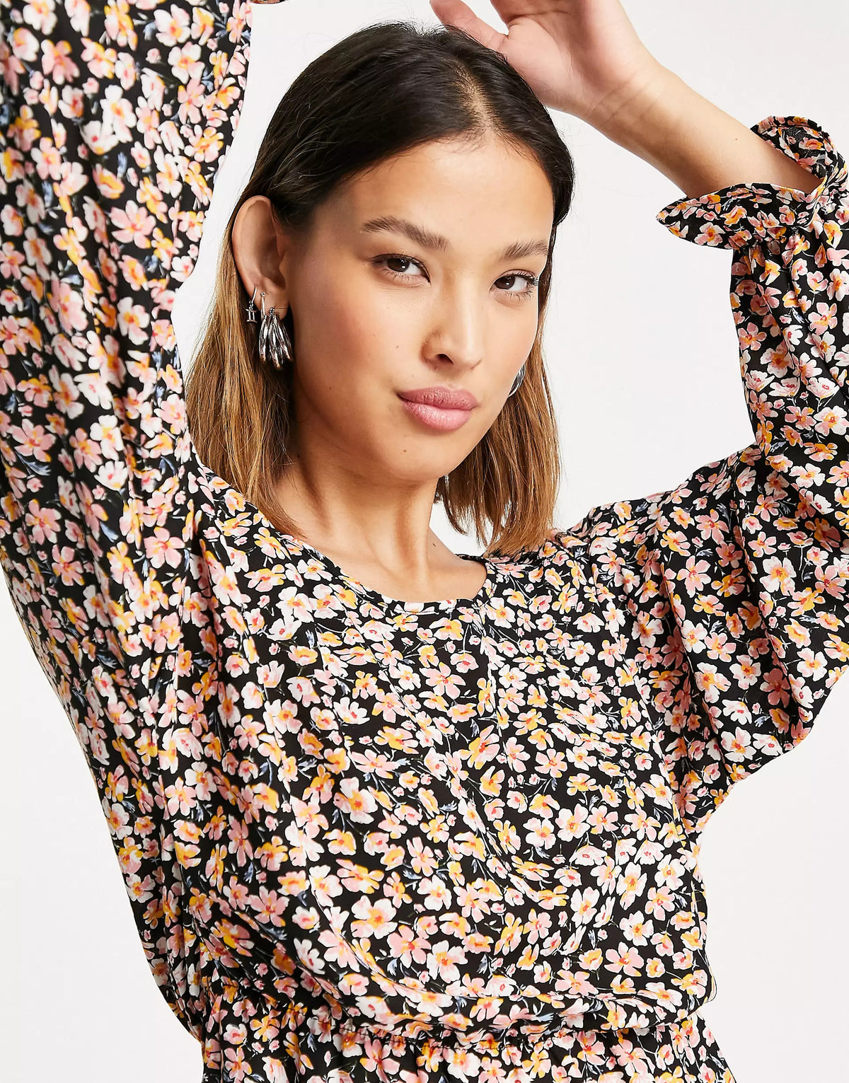 Only Pephem Blouse With Tie Back In Floral Print