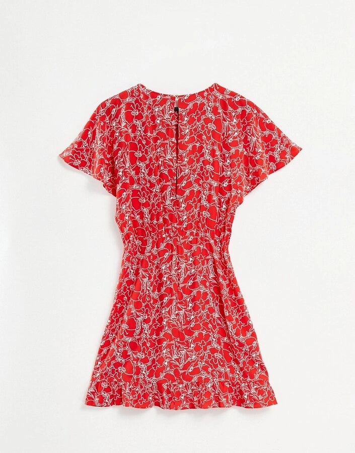 & Other Stories Womens Cinched Waist Mini Dress in Red Floral