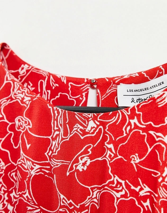 & Other Stories Womens Cinched Waist Mini Dress in Red Floral