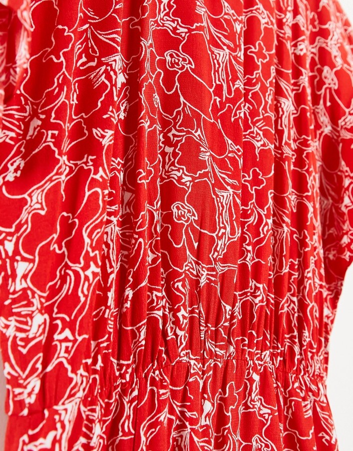 & Other Stories Womens Cinched Waist Mini Dress in Red Floral