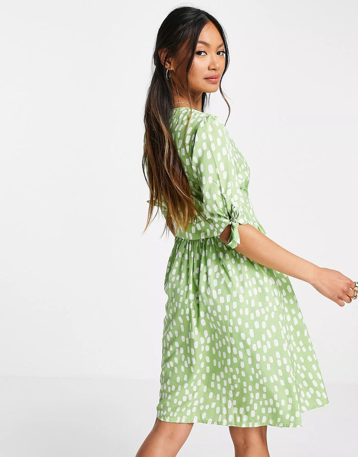 Vero Moda Exclusive Mini Tea Dress In Green Spot Print