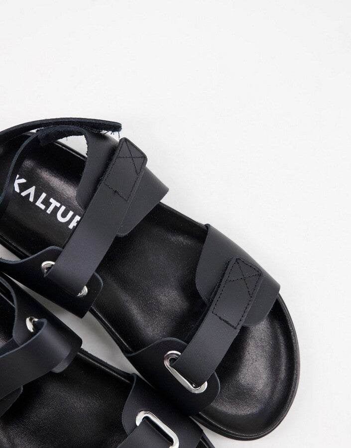 Kaltur Women's Black Leather Dad Sandals
