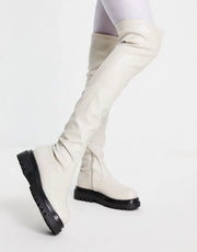 Truffle Collection Womens Chucky Stretch Over The Knee Boots in Cream