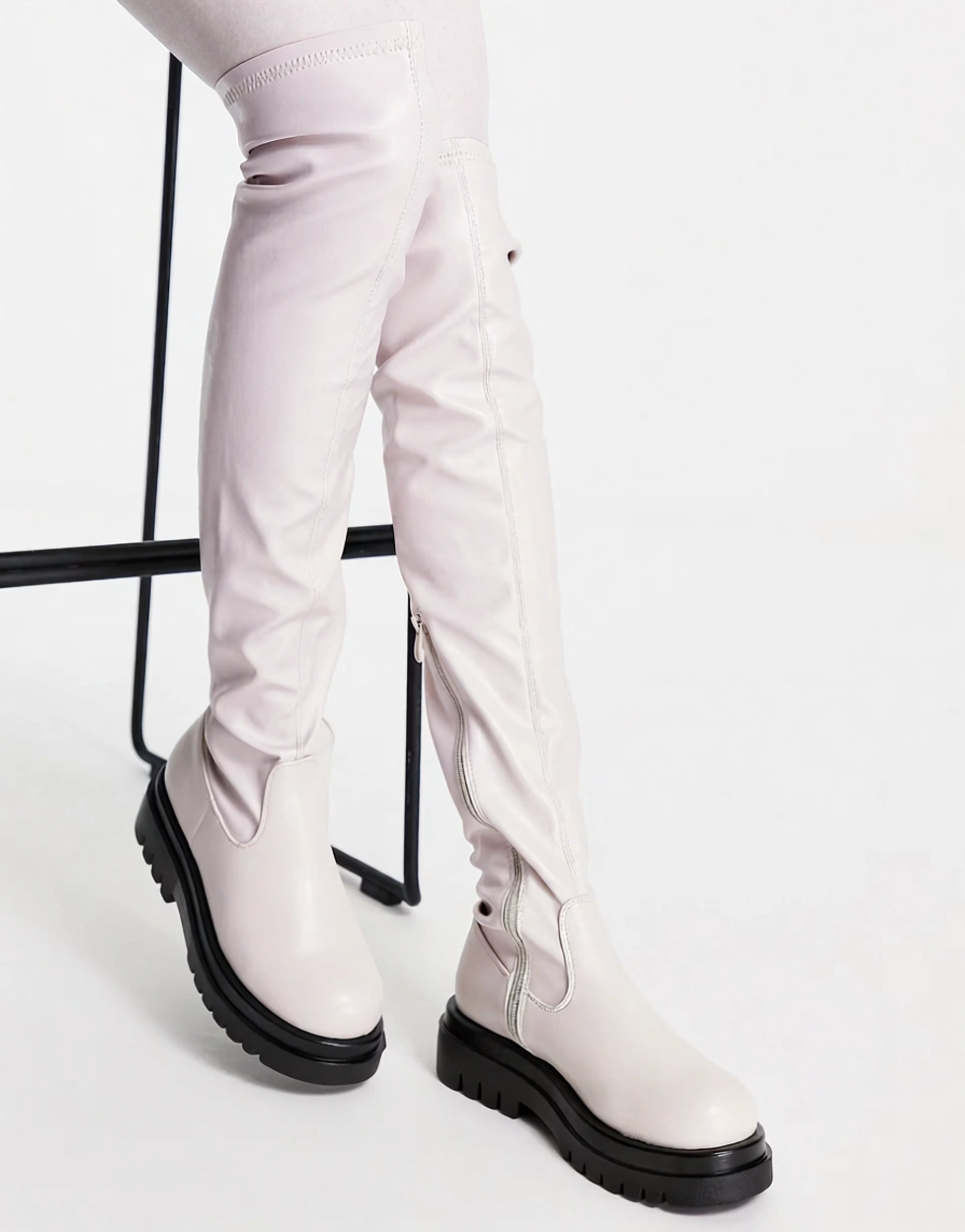 Truffle Collection Womens Chucky Stretch Over The Knee Boots in Cream