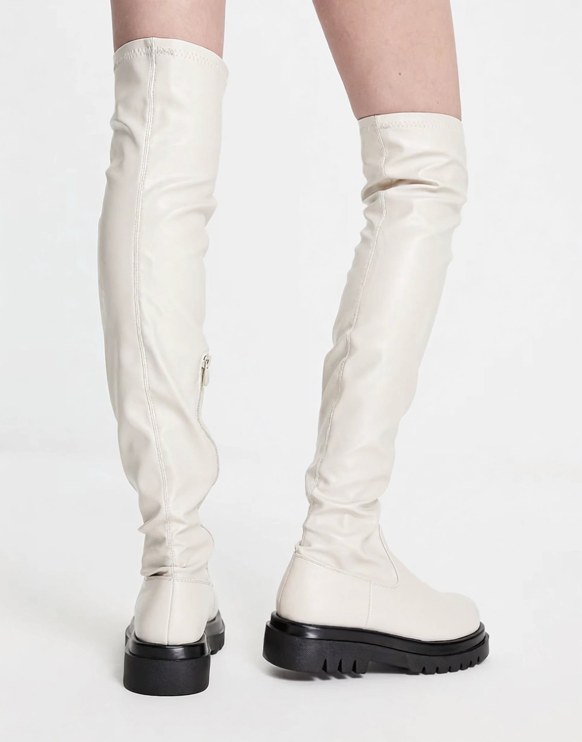 Truffle Collection Womens Chucky Stretch Over The Knee Boots in Cream
