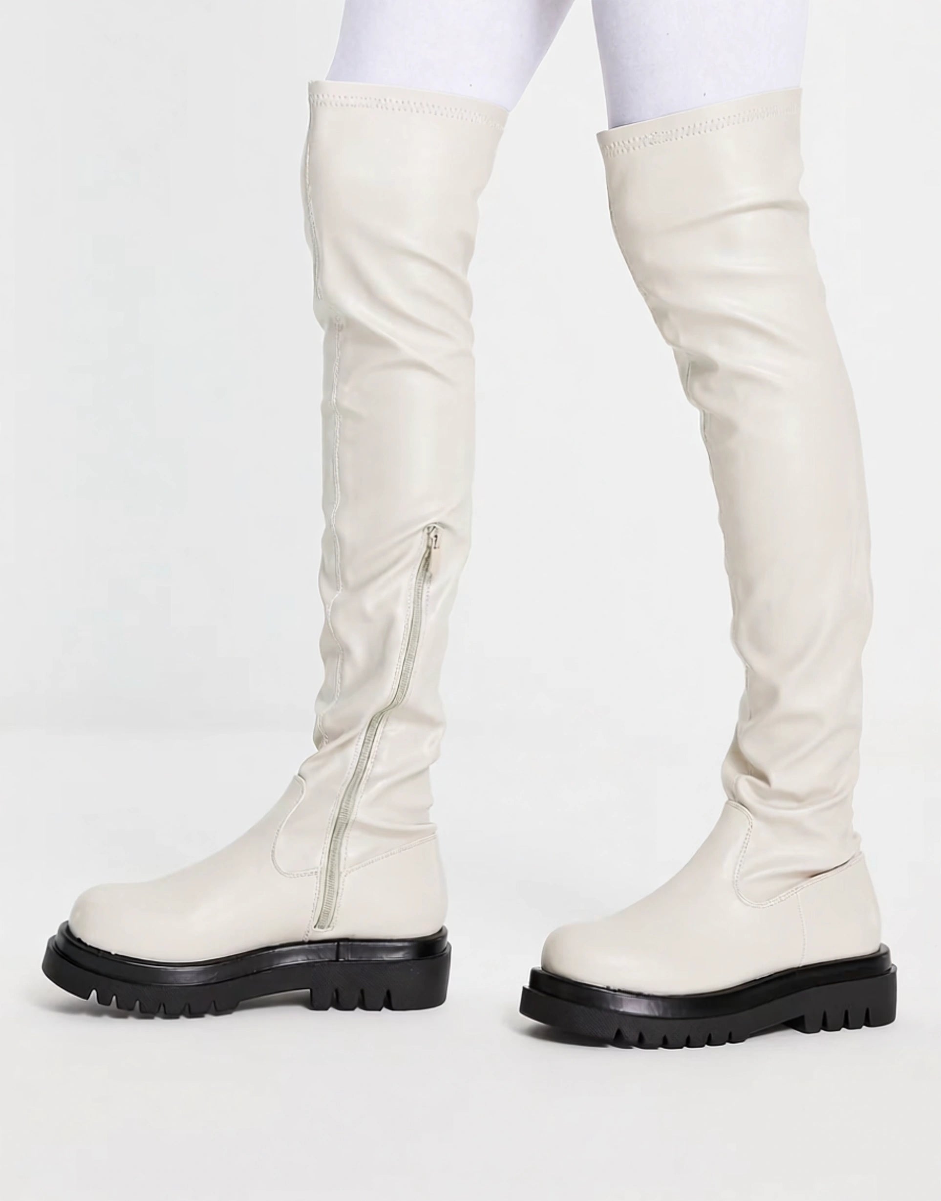 Truffle Collection Womens Chucky Stretch Over The Knee Boots in Cream