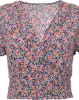 Pimkie Women's Pink and Black V Neck Floral Blouse