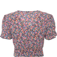 Pimkie Women's Pink and Black V Neck Floral Blouse