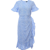 Vero Moda Frill Detail Midi Dress In Blue Spot