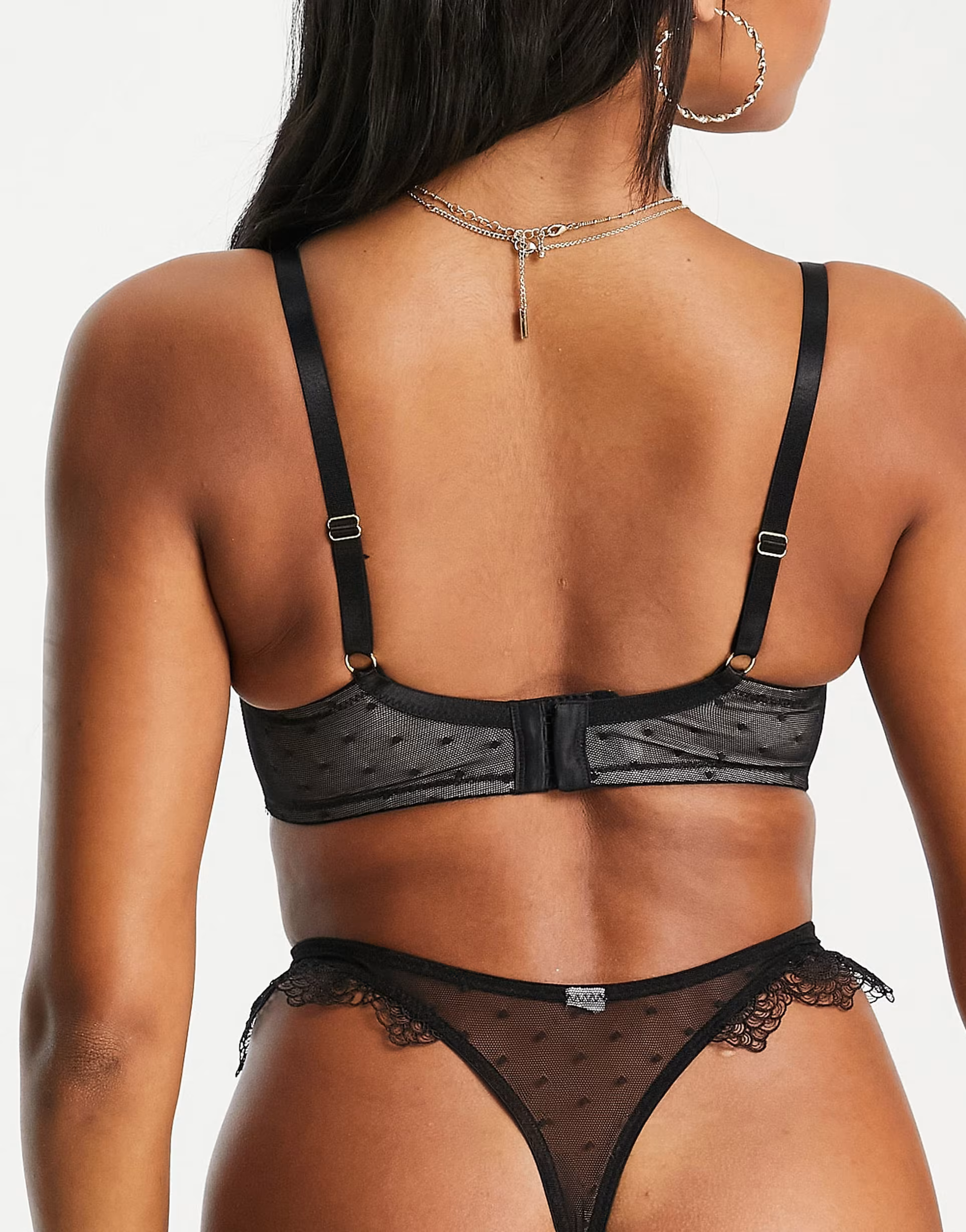 Wolf & Whistle Womens Fuller Bust Lace And Spot Mesh Bra With Strapping Detail In Black