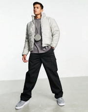 Le Breve Mens Crop Funnel Neck Puffer Jacket in Silver Mink In Grey