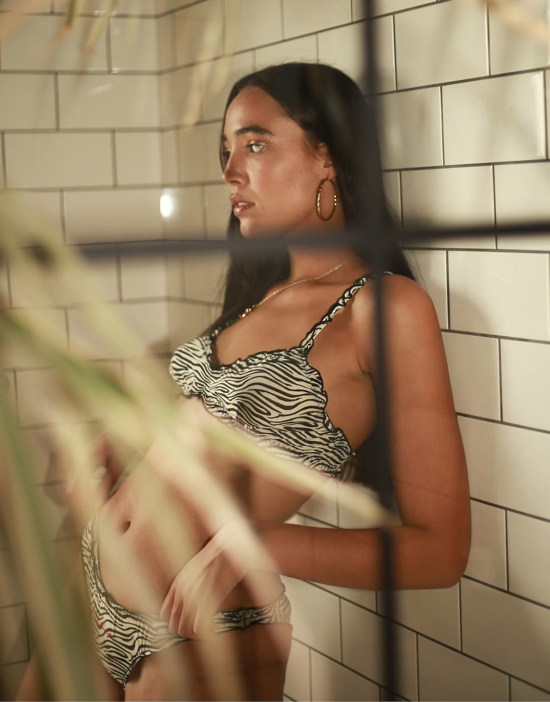 Wild Lovers Womens Satin Printed Triangle Bralette in Mono Zebra