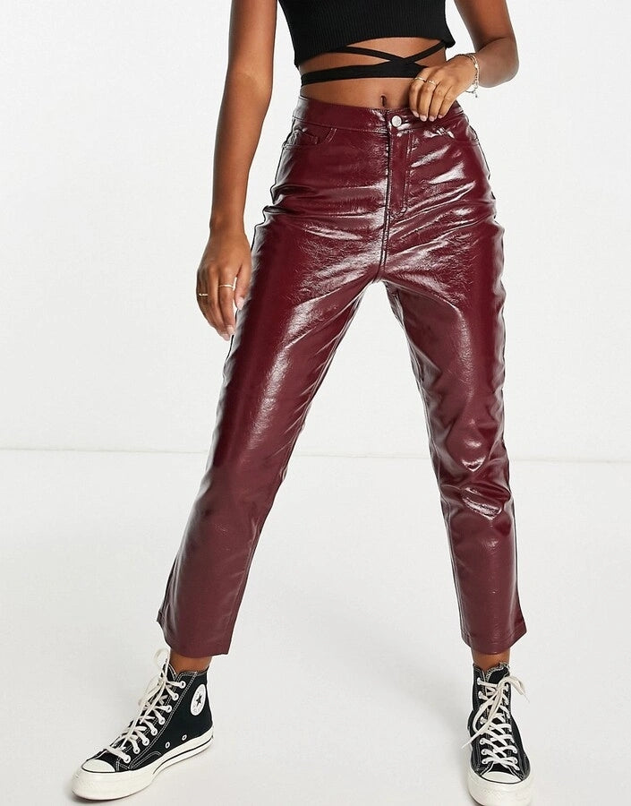 Urban Bliss Womens Faux Leather Trousers In Red