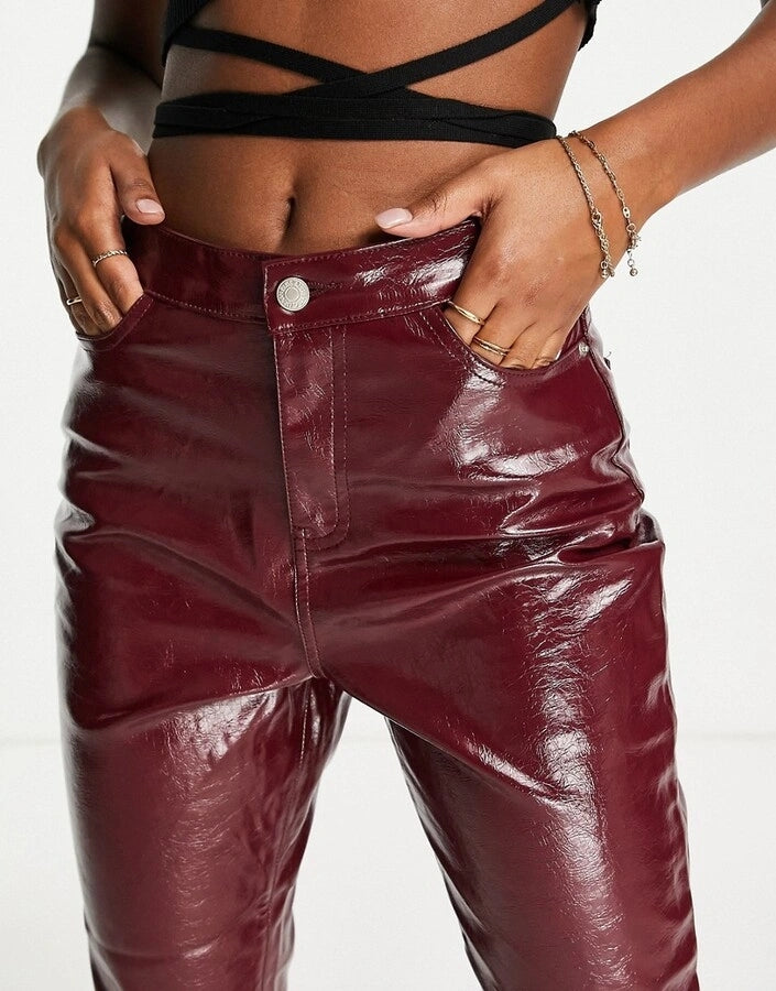 Urban Bliss Womens Faux Leather Trousers In Red