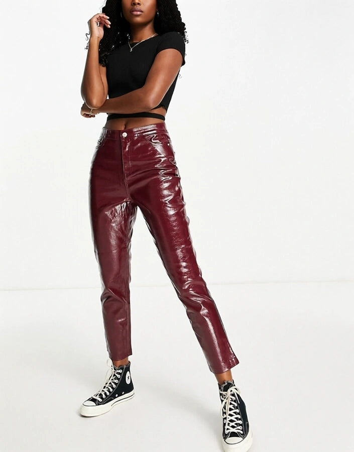Urban Bliss Womens Faux Leather Trousers In Red