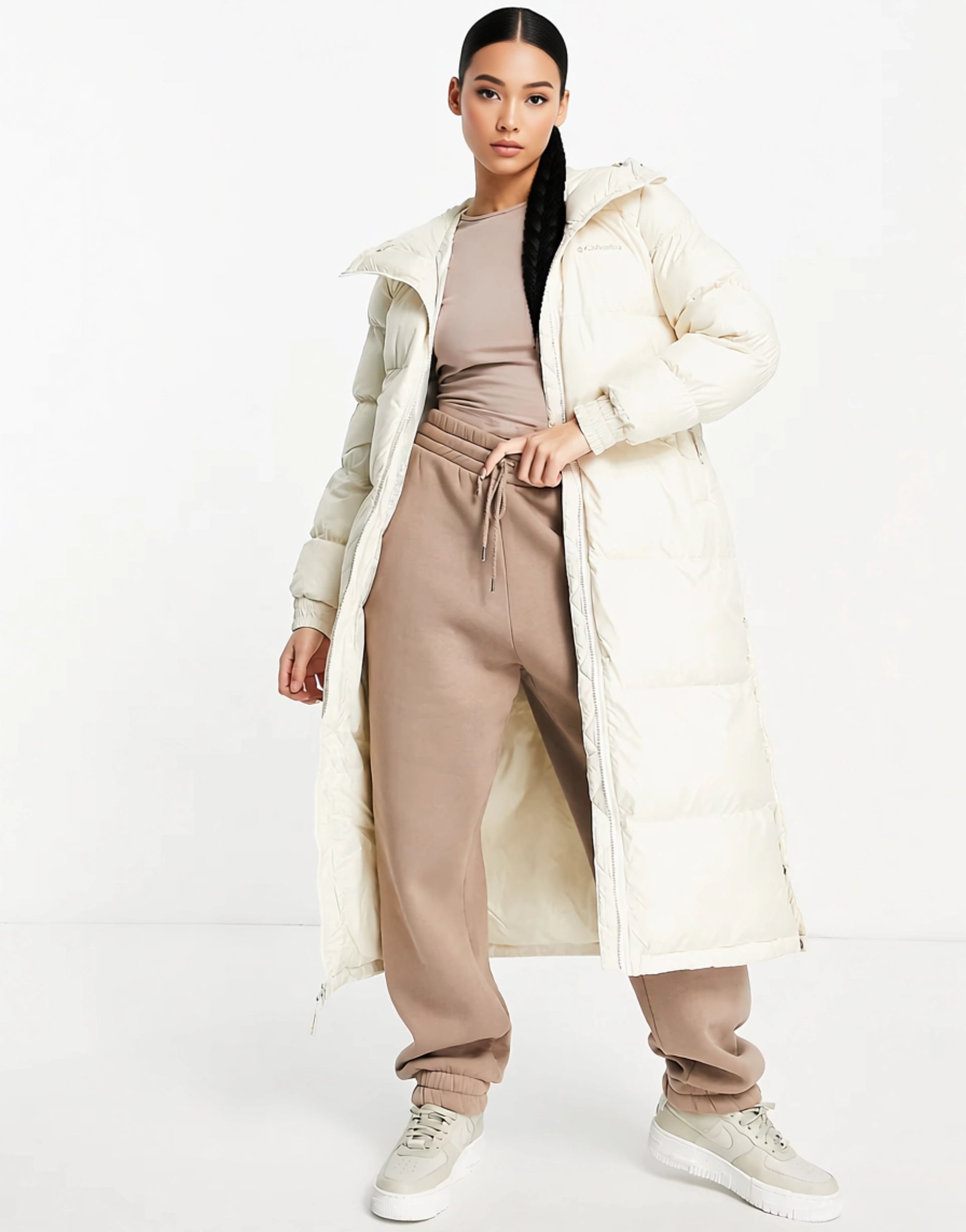 Womens Columbia Pike Lake Long Puffer Jacket In Cream