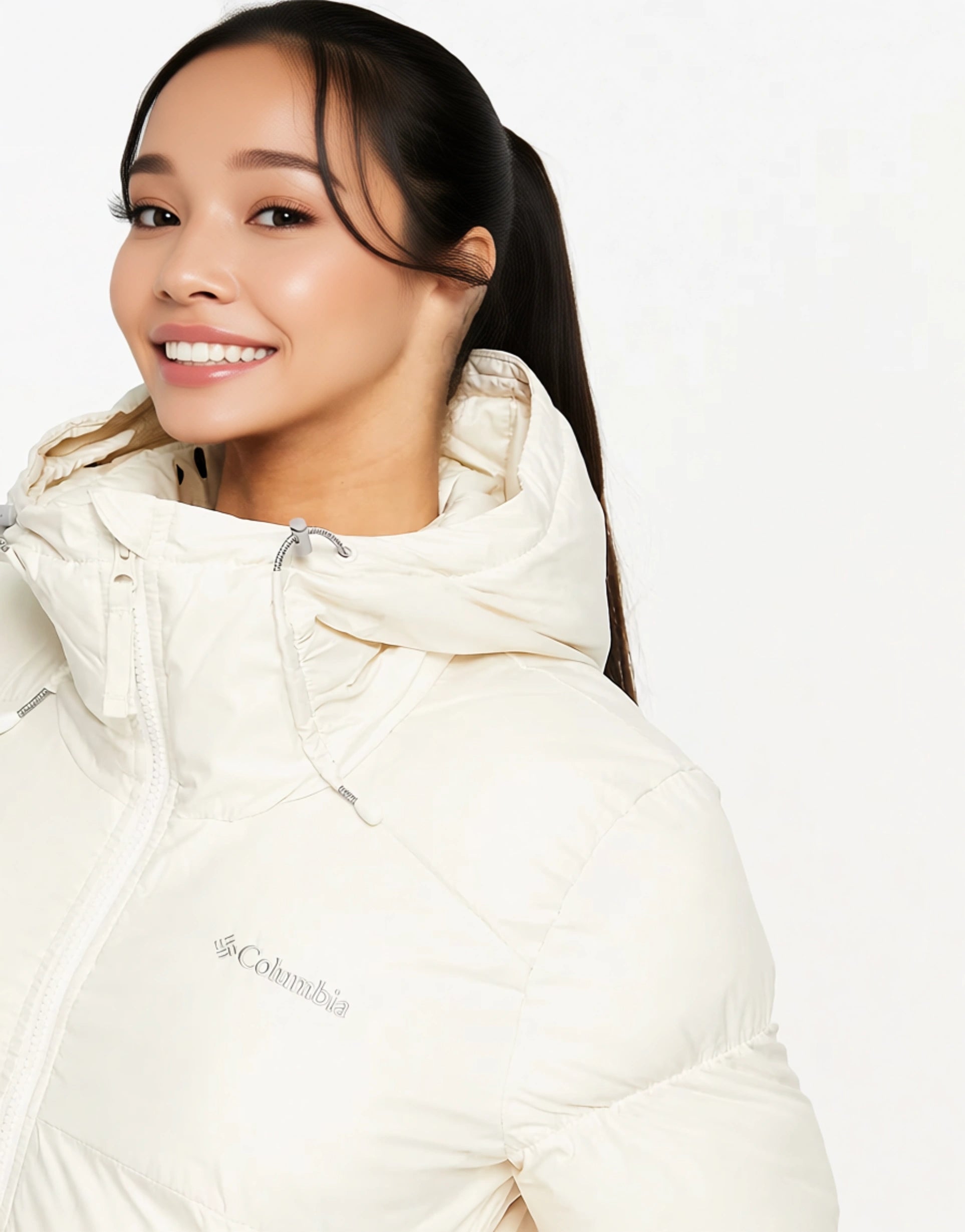 Womens Columbia Pike Lake Long Puffer Jacket In Cream