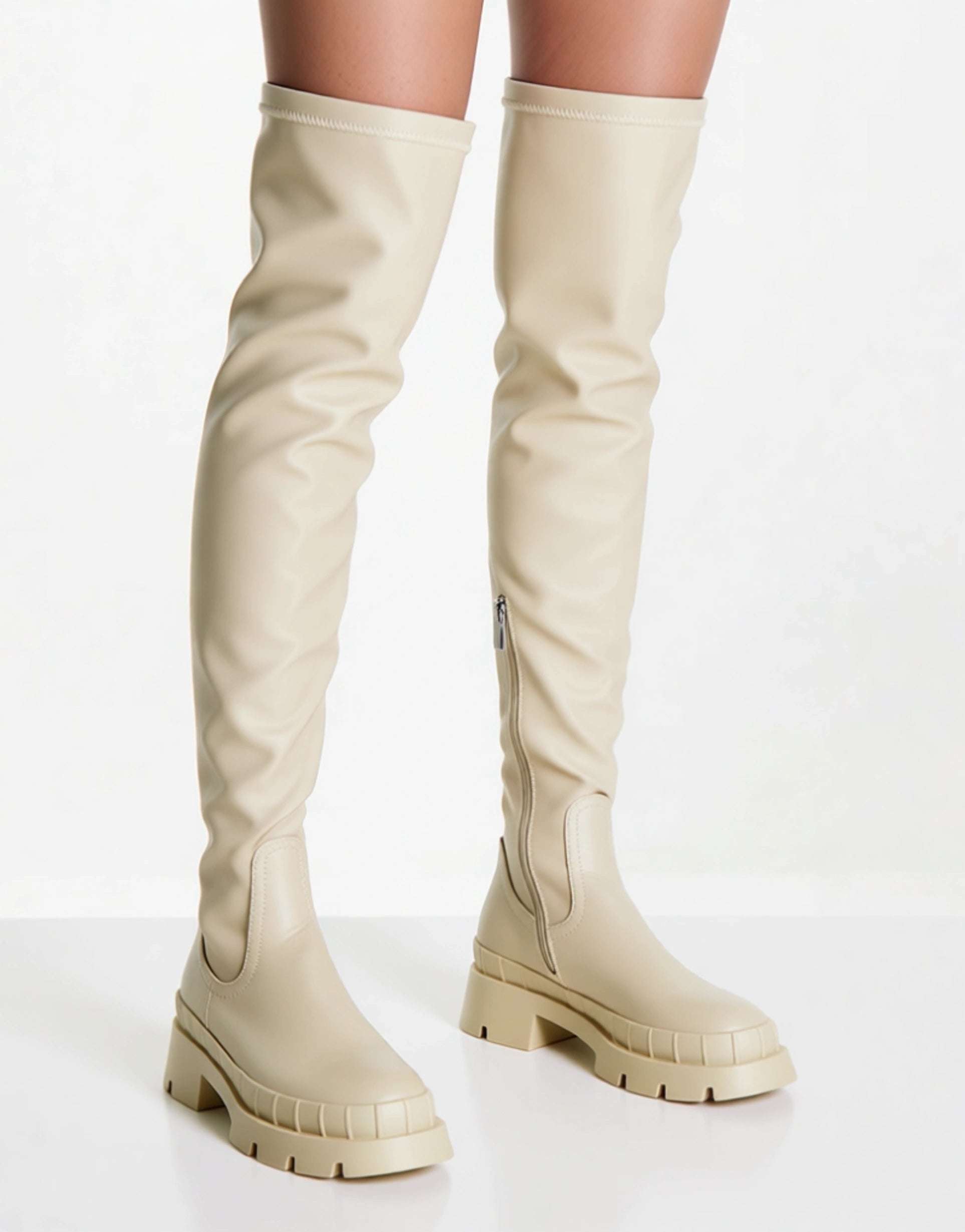 Raid Womens Rooshi Over The Knee Stretch Boots In Cream