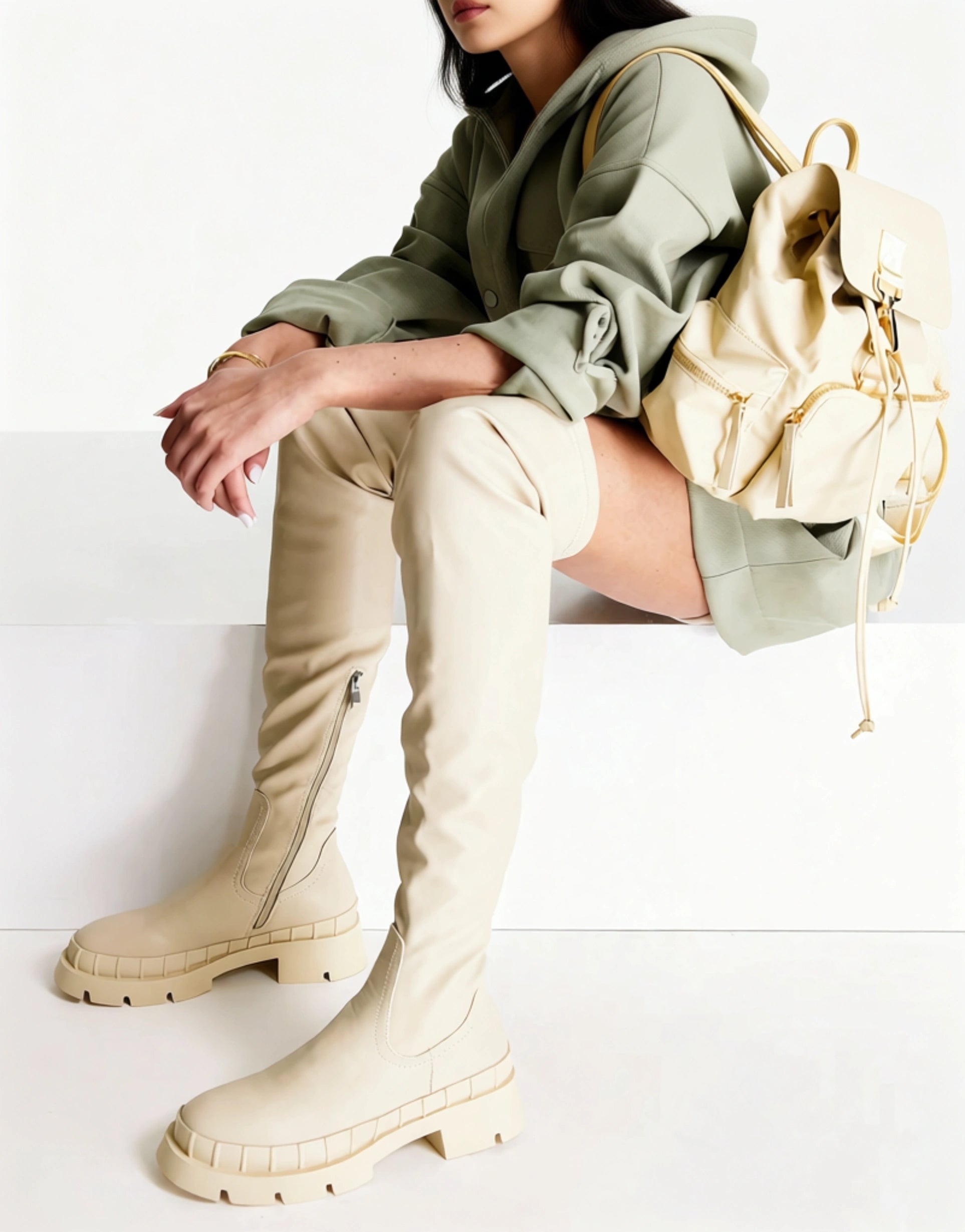 Raid Womens Rooshi Over The Knee Stretch Boots In Cream